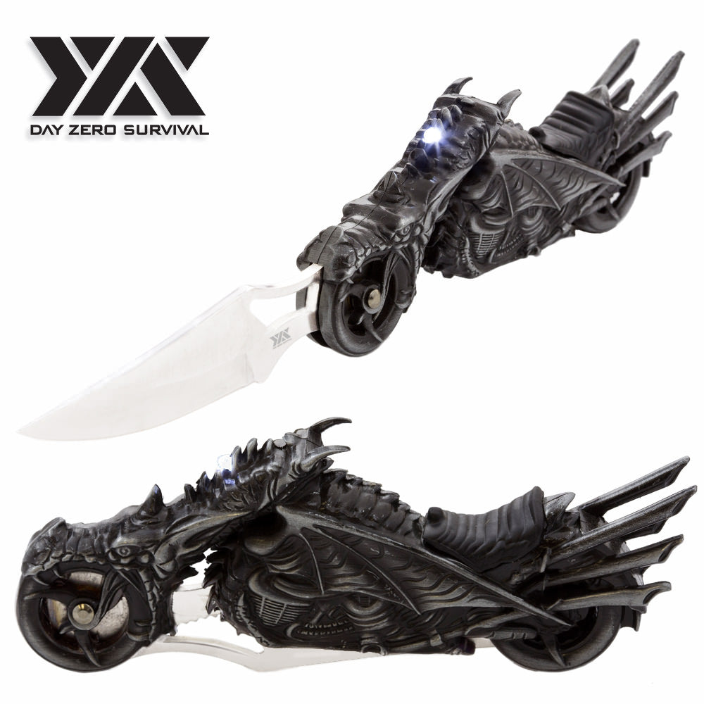 Fantasy Dragon Motorcycle Folding Knife With LED Light - Tophatter's Army Products & Self Defense Collectible Weapons - Tophatter Daily Deals